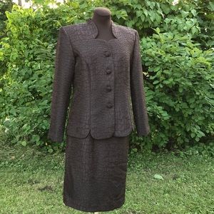 Leslie fay dark chocolate brown Jacket skirt dress